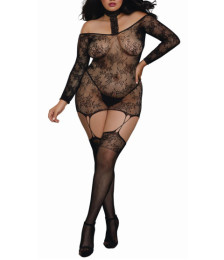 Bodystocking résille guêpière grande taille réversible avec tour de cou 